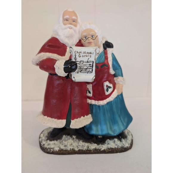 Vintage Hand Painted Ceramic Mold Singing Santa & Mrs. Claus Shelf Sitter Decor - Picture 2 of 14